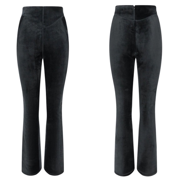 Alexander Wang Sculpted Fitted Velour Flare Leg Pant in Black - Picture 3 of 12